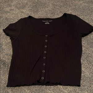 American Eagle Outfitters Black Ribbed Button-Down Top